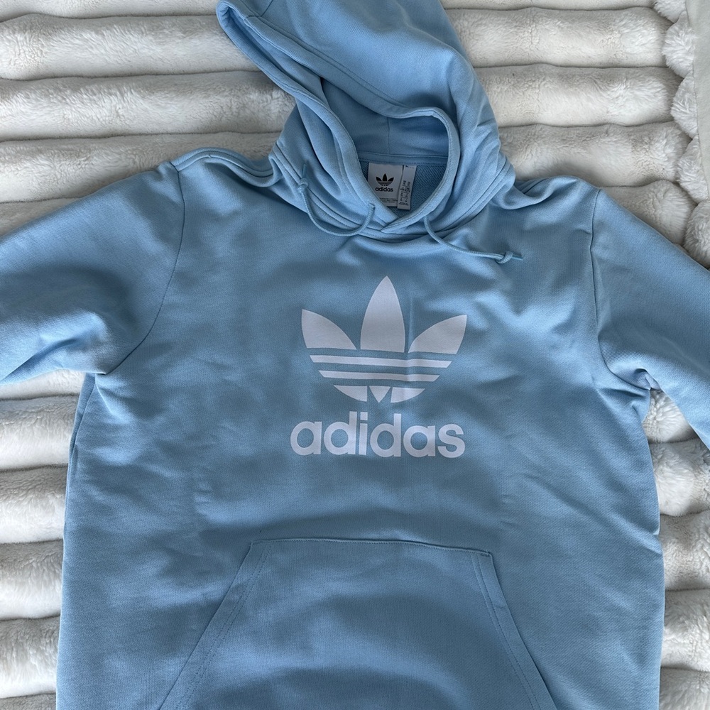 Adidas Light Blue Hoodie with White Logo